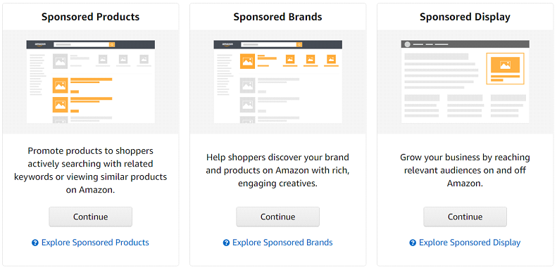 Amazon advertising - sponsored products (SP), sponsored brands (SB), sponsored display (SD)