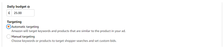 Amazon advertising in sponsored products - auto campaign